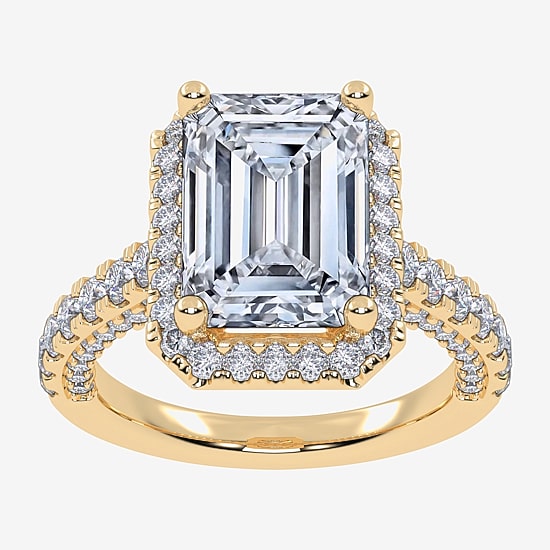 (G-H / Vs2-Si1) Womens 4 CT. T.W. Lab Grown White Diamond 14K Gold Side Stone Halo Engagement Ring