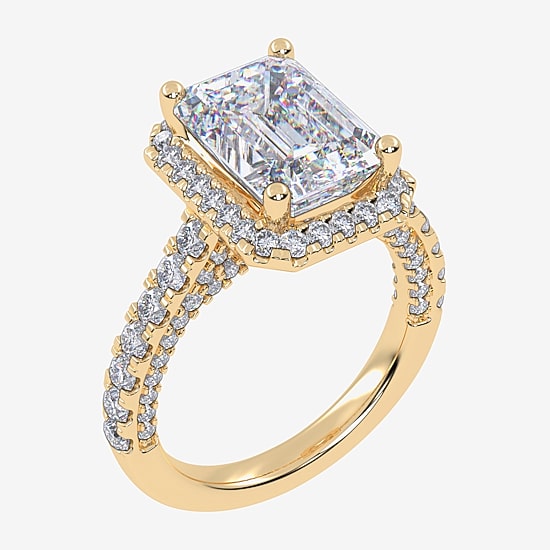 (G-H / Vs2-Si1) Womens 4 CT. T.W. Lab Grown White Diamond 14K Gold Side Stone Halo Engagement Ring