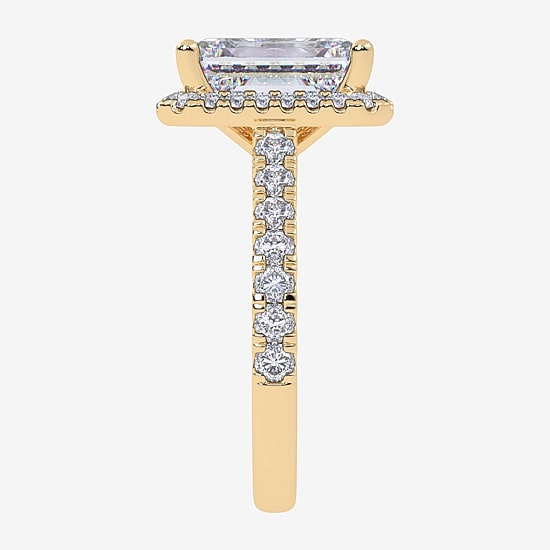 (G-H / Vs2-Si1) Womens 4 CT. T.W. Lab Grown White Diamond 14K Gold Side Stone Halo Engagement Ring