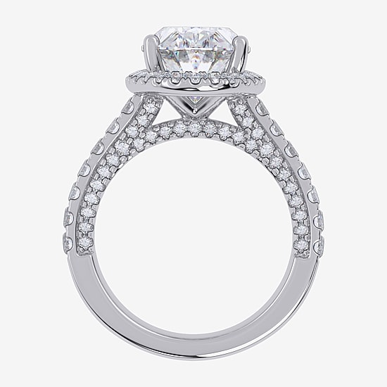 (G-H / Vs2-Si1) Womens 4 CT. T.W. Lab Grown White Diamond 14K Gold Side Stone Halo Engagement Ring