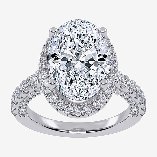 (G-H / Vs2-Si1) Womens 4 CT. T.W. Lab Grown White Diamond 14K Gold Side Stone Halo Engagement Ring