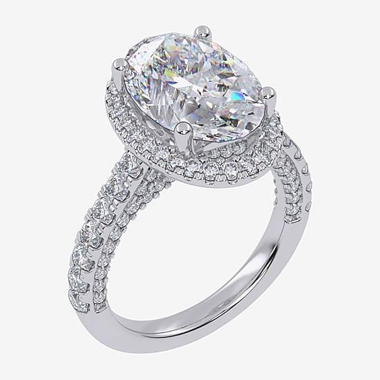 (G-H / Vs2-Si1) Womens 4 CT. T.W. Lab Grown White Diamond 14K Gold Side Stone Halo Engagement Ring
