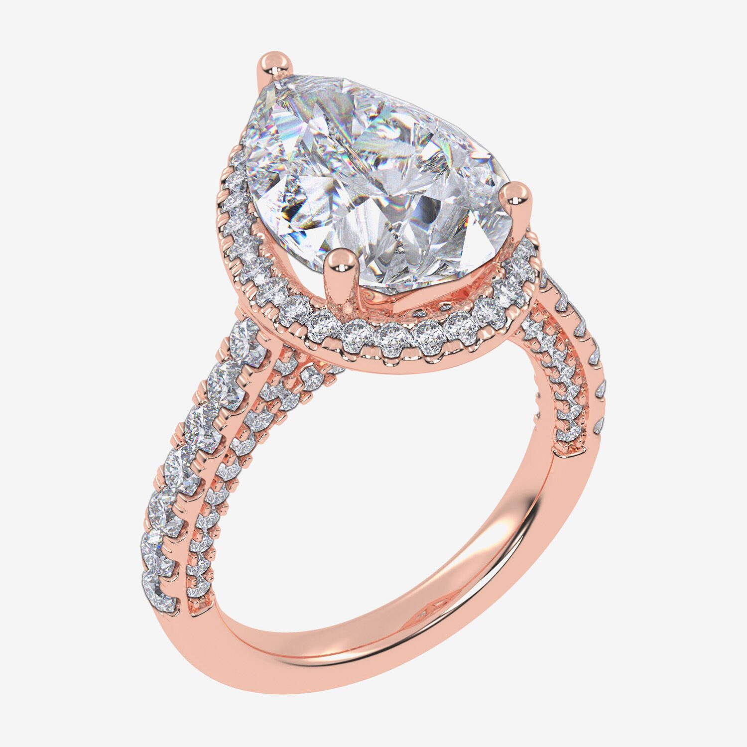 G-H / Vs2-Si1) Womens / CT. T.W. Lab Grown White Diamond 14K Gold Pear Side Stone Halo Engagement Ring