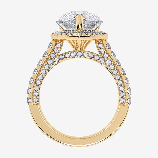 (G-H / Vs2-Si1) Womens 5 CT. T.W. Lab Grown White Diamond 14K Gold Pear Side Stone Halo Engagement Ring
