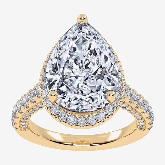 (G-H / Vs2-Si1) Womens 5 CT. T.W. Lab Grown White Diamond 14K Gold Pear Side Stone Halo Engagement Ring