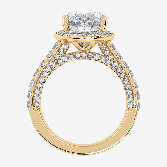 (G-H / Vs2-Si1) Womens 5 CT. T.W. Lab Grown White Diamond 14K Gold Oval Side Stone Halo Engagement Ring