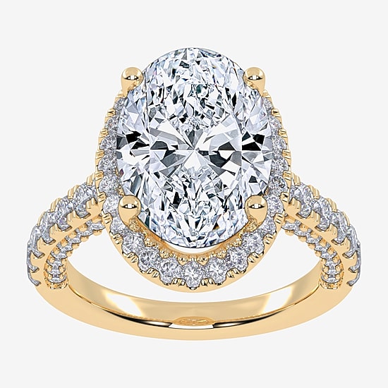 (G-H / Vs2-Si1) Womens 5 CT. T.W. Lab Grown White Diamond 14K Gold Oval Side Stone Halo Engagement Ring