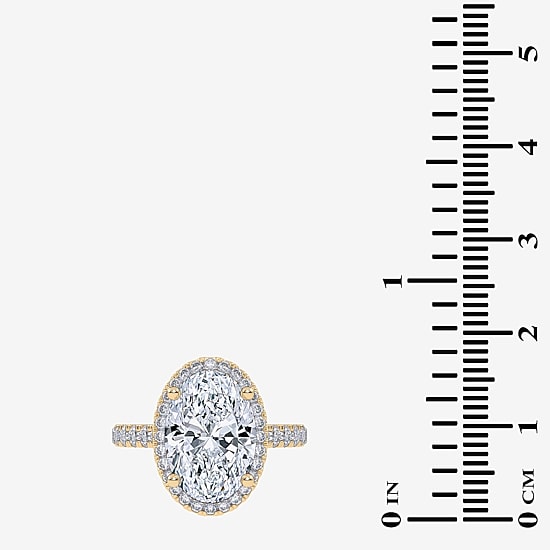 (G-H / Vs2-Si1) Womens 5 CT. T.W. Lab Grown White Diamond 14K Gold Oval Side Stone Halo Engagement Ring