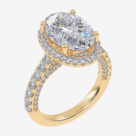 (G-H / Vs2-Si1) Womens 5 CT. T.W. Lab Grown White Diamond 14K Gold Oval Side Stone Halo Engagement Ring