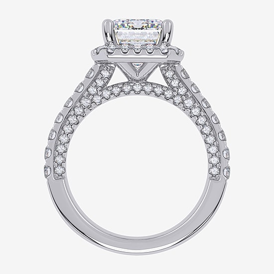 (G-H / Vs2-Si1) Womens 5 CT. T.W. Lab Grown White Diamond 14K Gold Side Stone Halo Engagement Ring