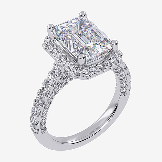 (G-H / Vs2-Si1) Womens 5 CT. T.W. Lab Grown White Diamond 14K Gold Side Stone Halo Engagement Ring