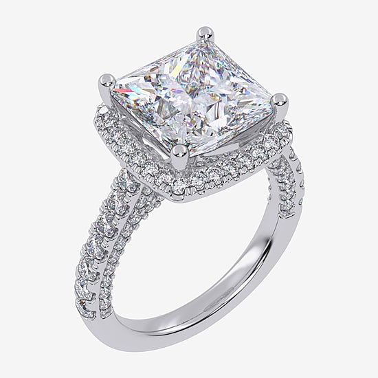 (G-H / Vs2-Si1) Womens 6 CT. T.W. Lab Grown White Diamond 14K Gold Side Stone Halo Engagement Ring
