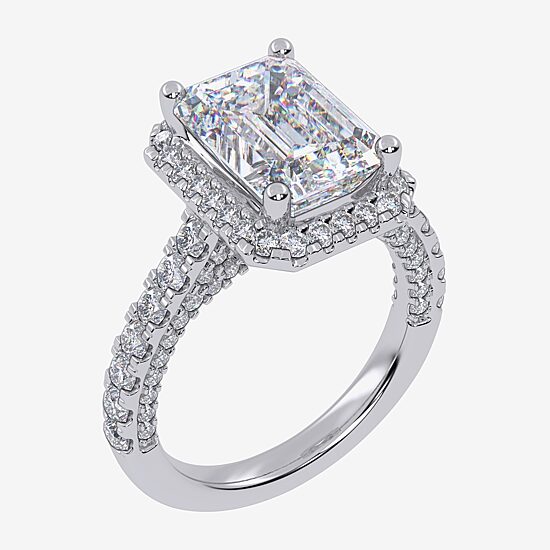(G-H / Vs2-Si1) Womens 6 CT. T.W. Lab Grown White Diamond 14K Gold Side Stone Halo Engagement Ring