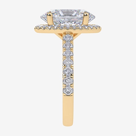 (G-H / Vs2-Si1) Womens 6 CT. T.W. Lab Grown White Diamond 14K Gold Oval Side Stone Halo Engagement Ring