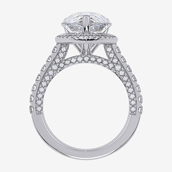 (G-H / Vs2-Si1) Womens 6 CT. T.W. Lab Grown White Diamond 14K Gold Pear Side Stone Halo Engagement Ring