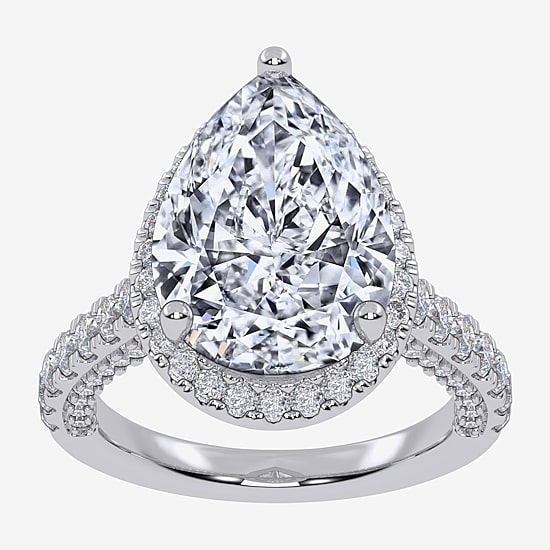(G-H / Vs2-Si1) Womens 6 CT. T.W. Lab Grown White Diamond 14K Gold Pear Side Stone Halo Engagement Ring