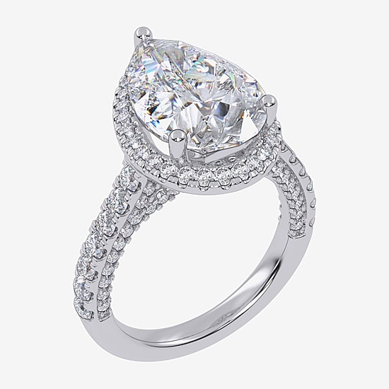 (G-H / Vs2-Si1) Womens 6 CT. T.W. Lab Grown White Diamond 14K Gold Pear Side Stone Halo Engagement Ring