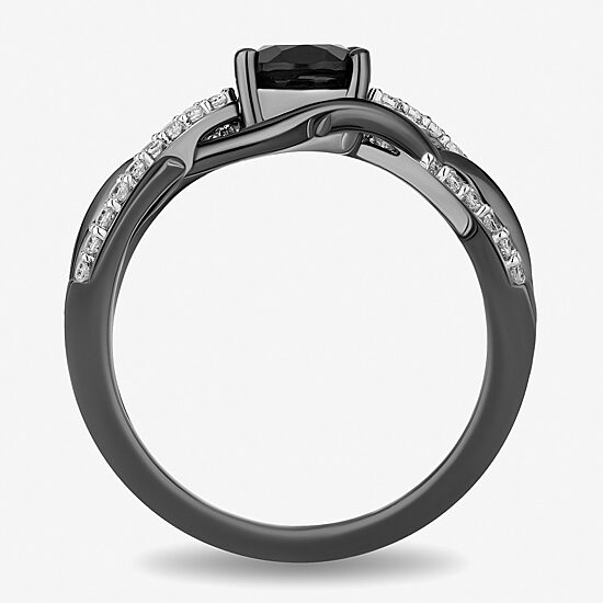 Enchanted Disney Fine Jewelry Womens 1/5 CT. Genuine Black Onyx Sterling Silver Oval Maleficent Side Stone Cocktail Ring