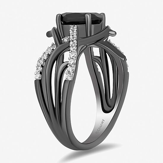 Enchanted Disney Fine Jewelry Womens 1/5 CT. Genuine Black Onyx Sterling Silver Oval Maleficent Side Stone Cocktail Ring