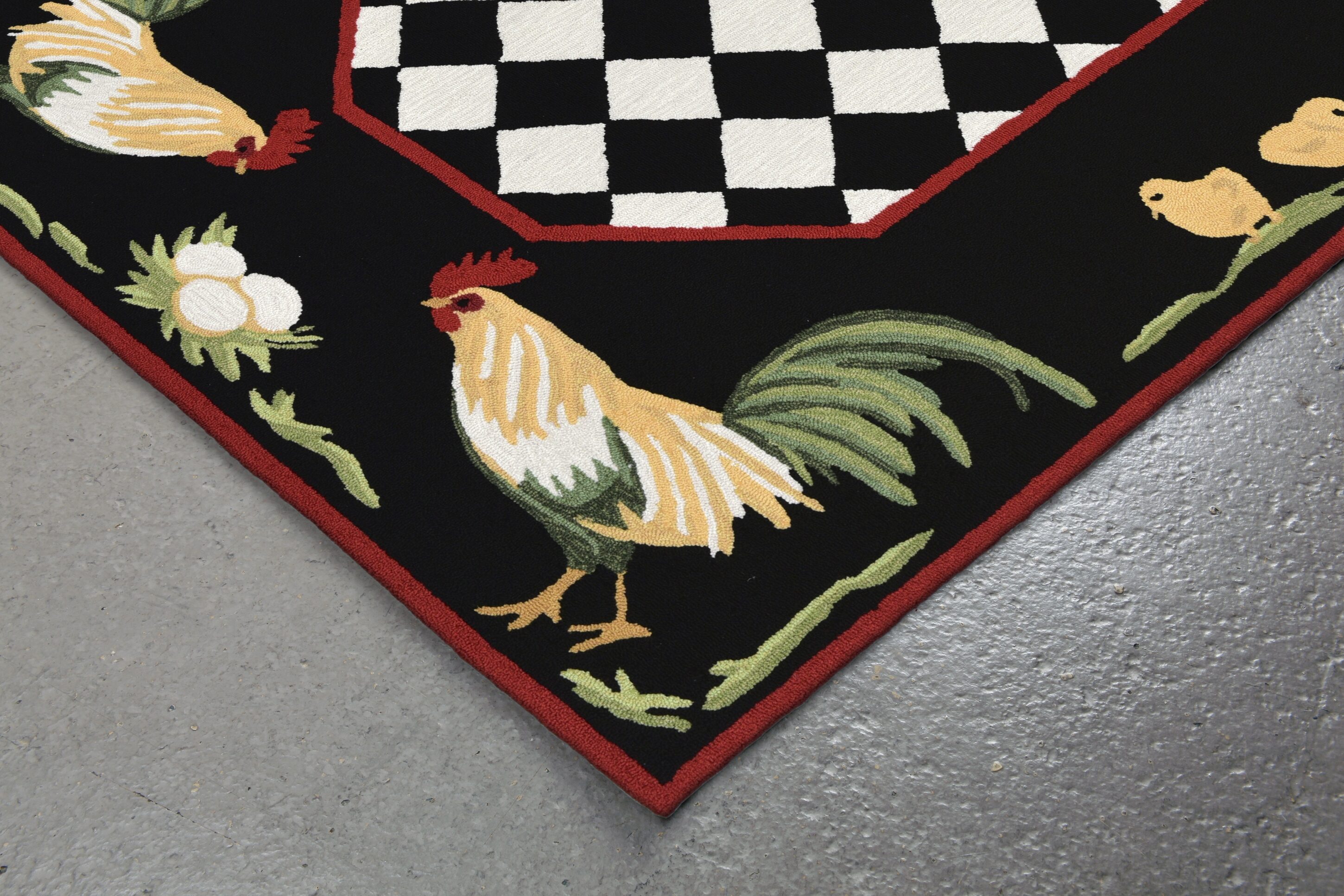 Liora Manne Frontporch Rooster Indoor/Outdoor Runner Rug Black