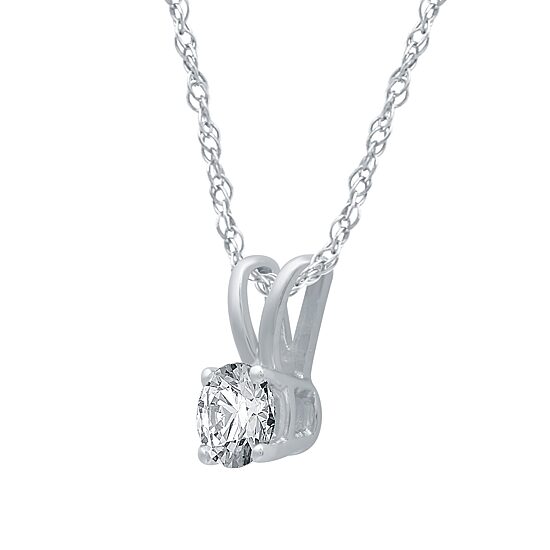 Womens 1/4 CT. Natural White Diamond 10K Gold Round 18 Inch Pendant Necklace