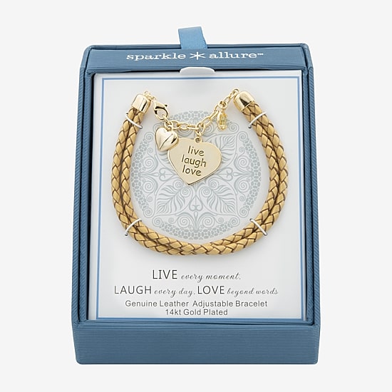 Sparkle Allure Leather Womens Yellow Cubic Zirconia 14K Gold Over Brass Heart Charm Bracelet