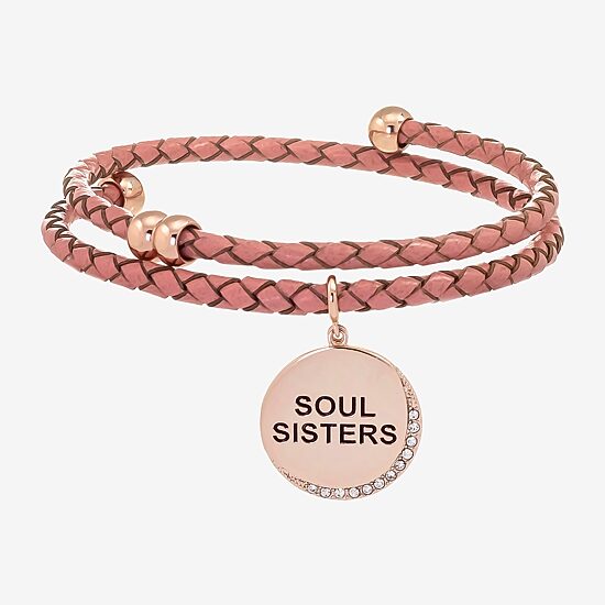 Sparkle Allure Pink Leather Coil Soul Sister Womens Cubic Zirconia 18K Gold Over Brass Wrap Bracelet