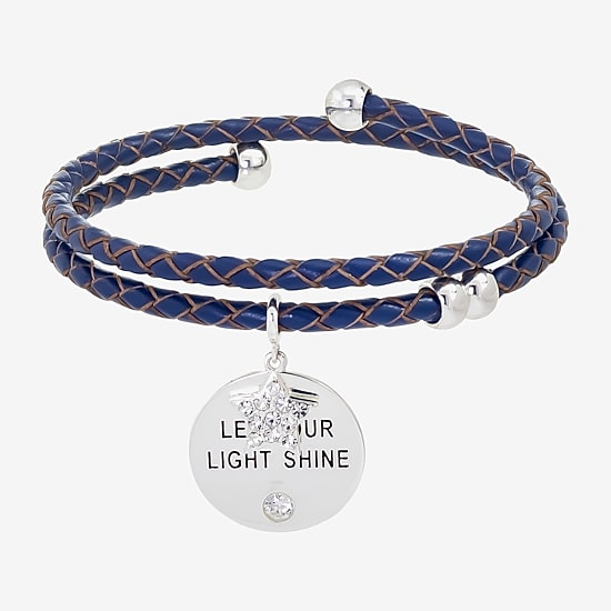 Sparkle Allure Navy Blue Leather Coil Womens Cubic Zirconia Pure Silver Over Brass Wrap Bracelet
