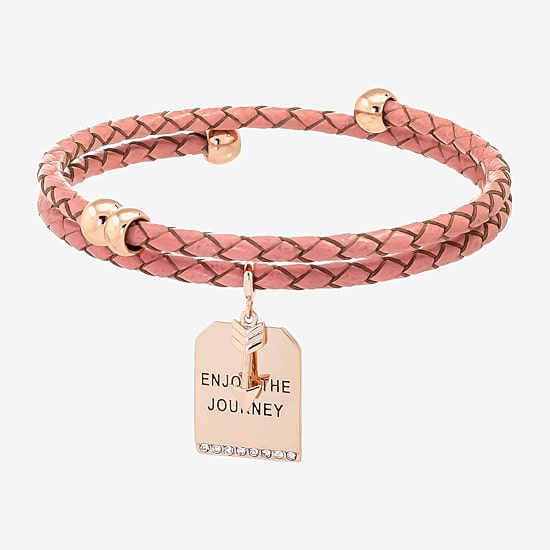 Sparkle Allure Pink Leather Coil Womens Cubic Zirconia 18K Rose Gold Over Brass Wrap Bracelet