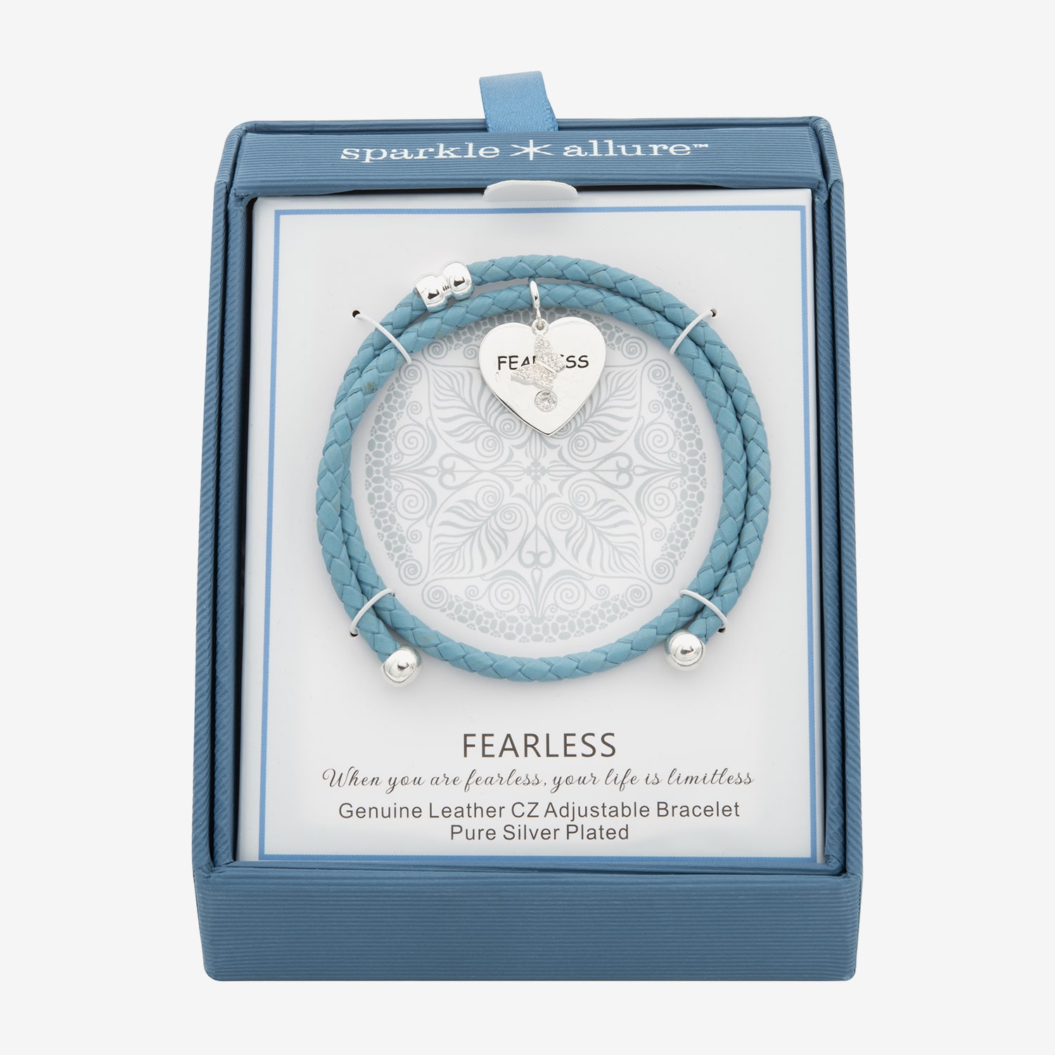 Sparkle Allure Blue Leather Coil Fearless Womens Cubic Zirconia Pure Silver Over Brass Wrap Bracelet