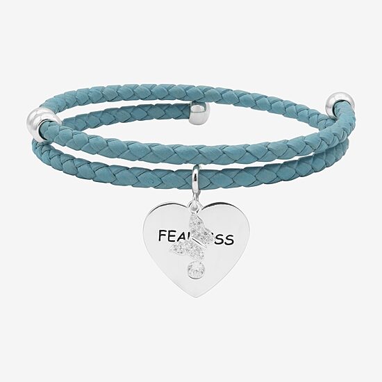 Sparkle Allure Blue Leather Coil Fearless Womens Cubic Zirconia Pure Silver Over Brass Wrap Bracelet