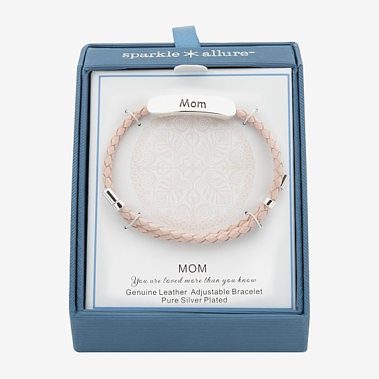 Sparkle Allure Pink Leather Mom Womens Bar Bolo Bracelet