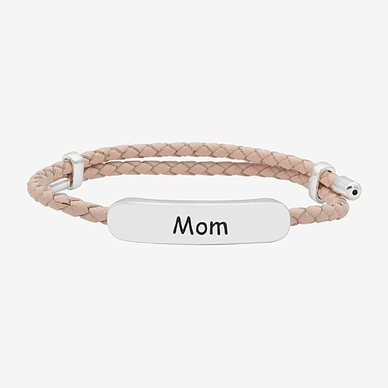 Sparkle Allure Pink Leather Mom Womens Bar Bolo Bracelet