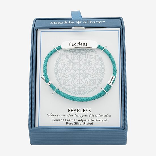 Sparkle Allure Green Leather Fearless Womens Bar Bolo Bracelet