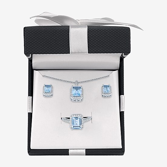 Womens Simulated Blue Aquamarine Sterling Silver 3-pc. Jewelry Set