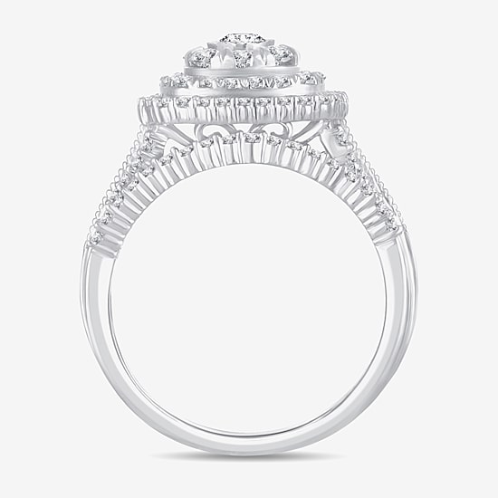 Womens 1 CT.T.W. Natural Diamond 10K or 14K White Gold Cushion Side Stone Halo Bridal Set