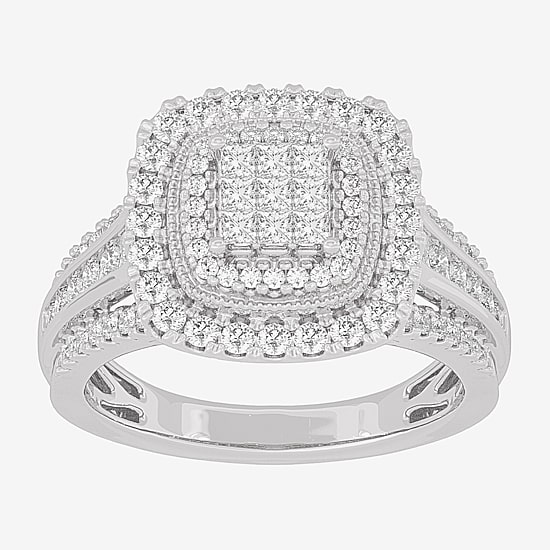 Womens 1 CT.T.W. Natural Diamond 10K or 14K Gold Cushion Side Stone Halo Engagement Ring