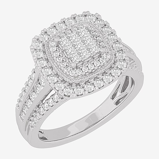 Womens 1 CT.T.W. Natural Diamond 10K or 14K Gold Cushion Side Stone Halo Engagement Ring
