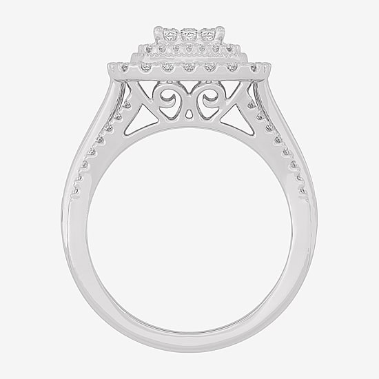 Womens 1 CT.T.W. Natural Diamond 10K or 14K Gold Cushion Side Stone Halo Engagement Ring