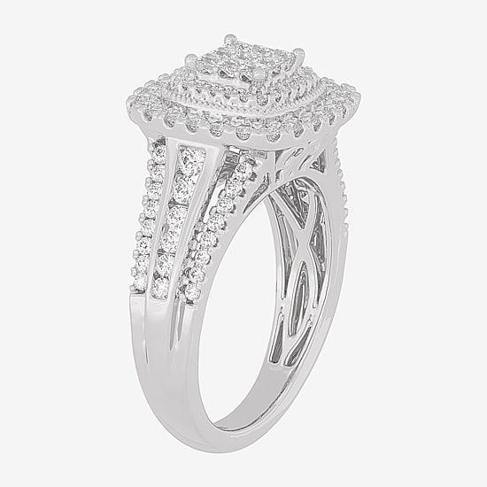 Womens 1 CT.T.W. Natural Diamond 10K or 14K Gold Cushion Side Stone Halo Engagement Ring