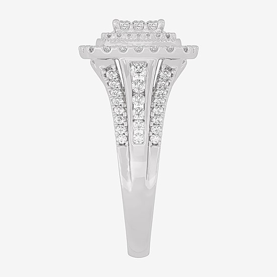 Womens 1 CT.T.W. Natural Diamond 10K or 14K Gold Cushion Side Stone Halo Engagement Ring
