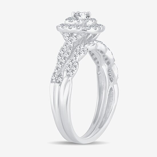 Womens 1/2 CT.T.W. Natural Diamond 10K or 14K White Gold Cushion Halo Bridal Set