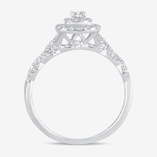 Womens 1/2 CT.T.W. Natural Diamond 10K or 14K White Gold Cushion Halo Bridal Set