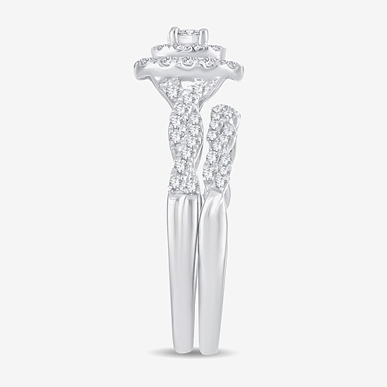 Womens 1/2 CT.T.W. Natural Diamond 10K or 14K White Gold Cushion Halo Bridal Set