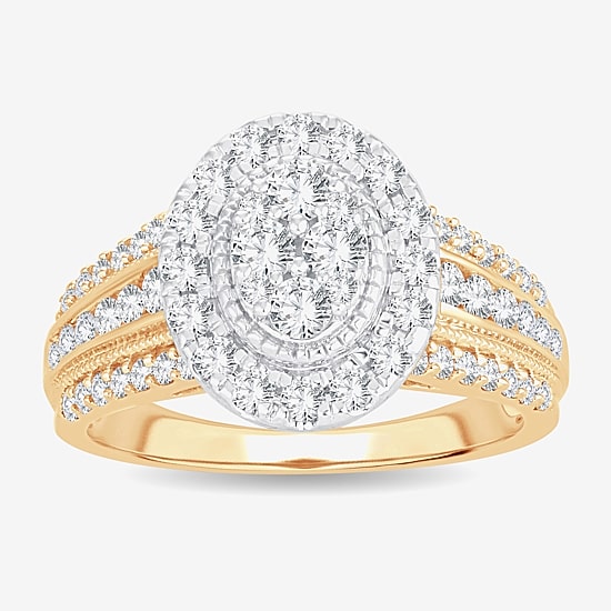 Womens 1 CT.T.W. Natural Diamond 10K or 14K Gold Oval Halo Engagement Ring
