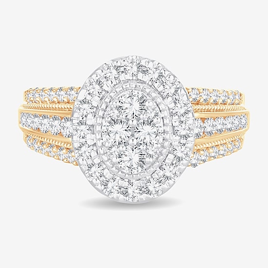 Womens 1 CT.T.W. Natural Diamond 10K or 14K Gold Oval Halo Engagement Ring