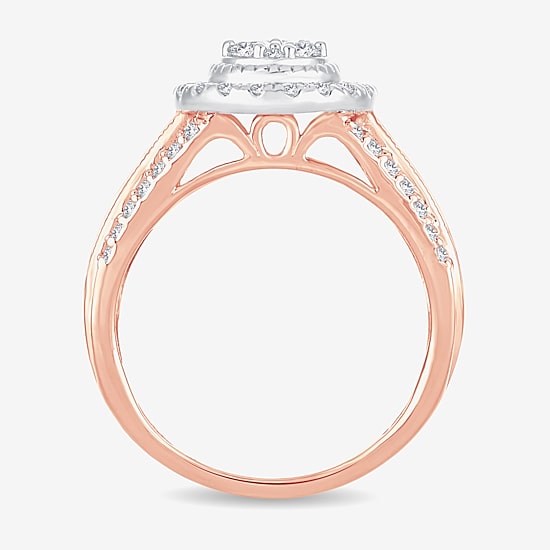 Womens 1 CT.T.W. Natural Diamond 10K or 14K Rose Gold Pear Side Stone Halo Engagement Ring
