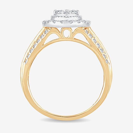 Womens 1 CT.T.W. Natural Diamond 10K or 14K Gold Pear Side Stone Halo Engagement Ring