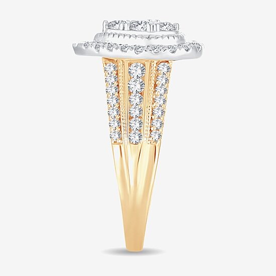 Womens 1 CT.T.W. Natural Diamond 10K or 14K Gold Pear Side Stone Halo Engagement Ring