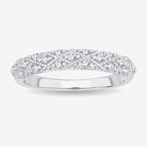 MODERN BRIDE 1/4 CT.T.W. Natural Diamond 10K or 14K White Gold Anniversary Wedding Band, 8, White